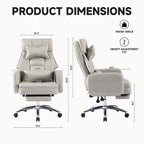 Fauteuil de bureau inclinable pivotant en cuir gris clair, support lombaire, repose-pieds