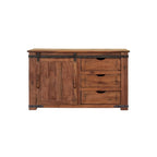 Meuble TV marron en bois massif avec rangements fermés et finition vieillie – 50 X 34.75 X 17.75