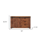 Meuble TV marron en bois massif avec rangements fermés et finition vieillie – 50 X 34.75 X 17.75