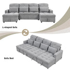 Canapé d'angle modulable en chenille surdimensionné de 279 cm avec lit gigogne, deux méridiennes de rangement et 2 ports USB