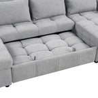 Canapé d'angle modulable en chenille surdimensionné de 279 cm avec lit gigogne, deux méridiennes de rangement et 2 ports USB