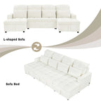 Canapé d'angle modulable en chenille surdimensionné de 279 cm avec lit gigogne, deux méridiennes de rangement et 2 ports USB
