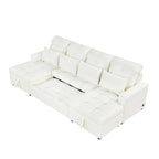 Canapé d'angle modulable en chenille surdimensionné de 279 cm avec lit gigogne, deux méridiennes de rangement et 2 ports USB