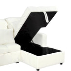 Canapé d'angle modulable en chenille surdimensionné de 279 cm avec lit gigogne, deux méridiennes de rangement et 2 ports USB