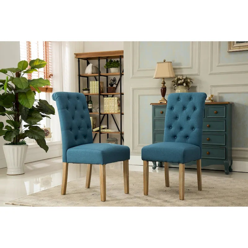 Chaises de salle à manger modernes avec dossier capitonné, assise rembourrée et pieds en bois massif