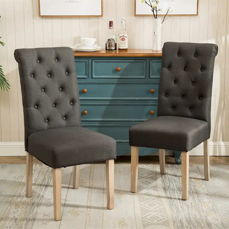 Chaises de salle à manger modernes avec dossier capitonné, assise rembourrée et pieds en bois massif