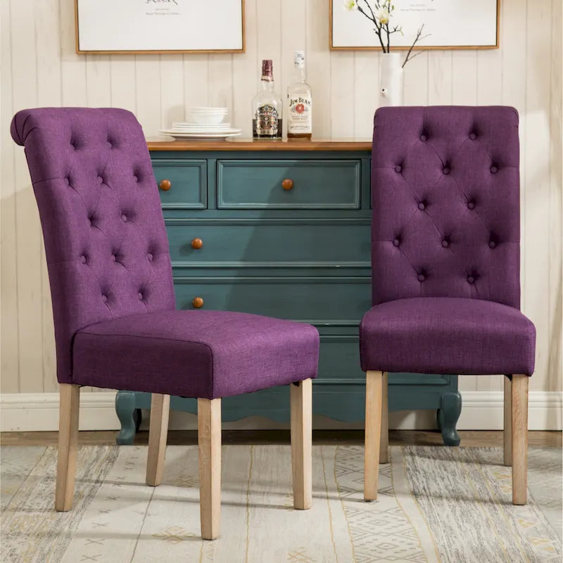 Chaises de salle à manger modernes avec dossier capitonné, assise rembourrée et pieds en bois massif