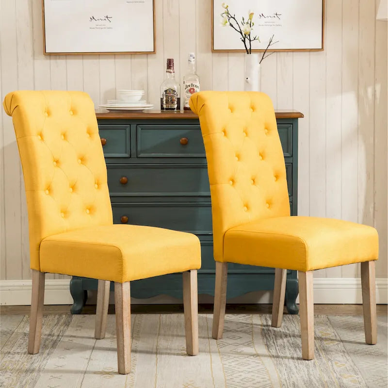 Chaises de salle à manger modernes avec dossier capitonné, assise rembourrée et pieds en bois massif