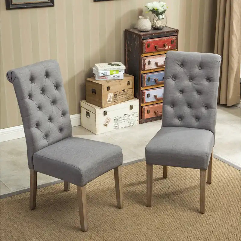 Chaises de salle à manger modernes avec dossier capitonné, assise rembourrée et pieds en bois massif