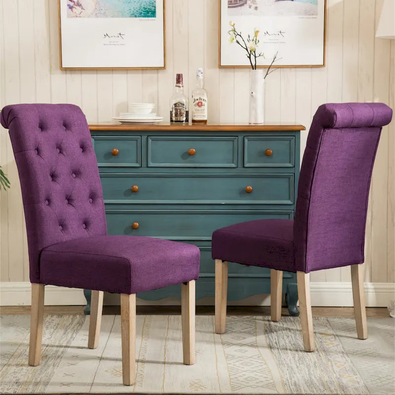 Chaises de salle à manger modernes avec dossier capitonné, assise rembourrée et pieds en bois massif