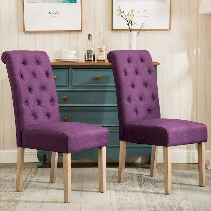 Chaises de salle à manger modernes avec dossier capitonné, assise rembourrée et pieds en bois massif