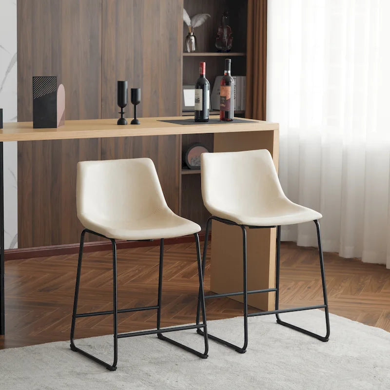 Tabourets de bar vintage (lot de 24) avec dossier en cuir sans accoudoirs, pieds en métal, repose-pieds pour îlot de cuisine