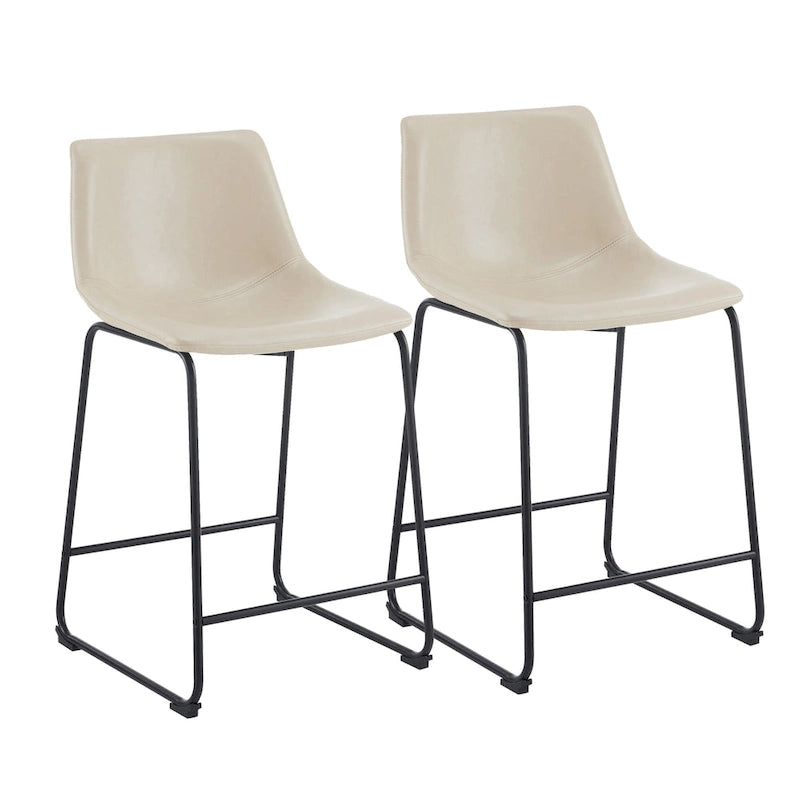Tabourets de bar vintage (lot de 24) avec dossier en cuir sans accoudoirs, pieds en métal, repose-pieds pour îlot de cuisine