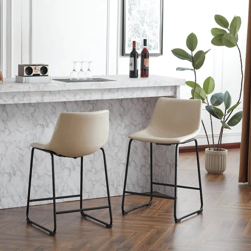 Tabourets de bar vintage (lot de 24) avec dossier en cuir sans accoudoirs, pieds en métal, repose-pieds pour îlot de cuisine