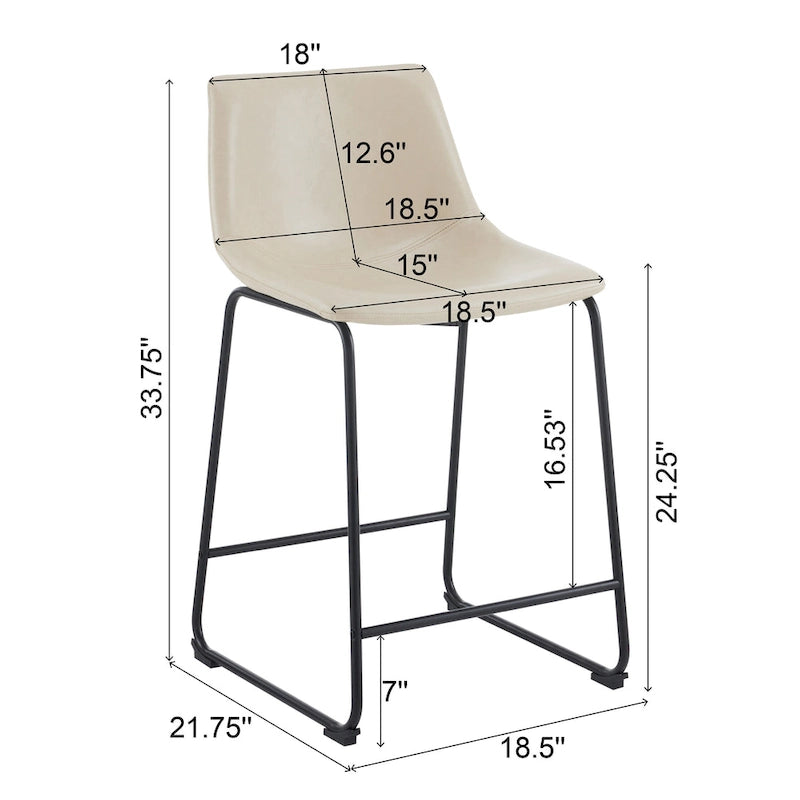 Tabourets de bar vintage (lot de 24) avec dossier en cuir sans accoudoirs, pieds en métal, repose-pieds pour îlot de cuisine