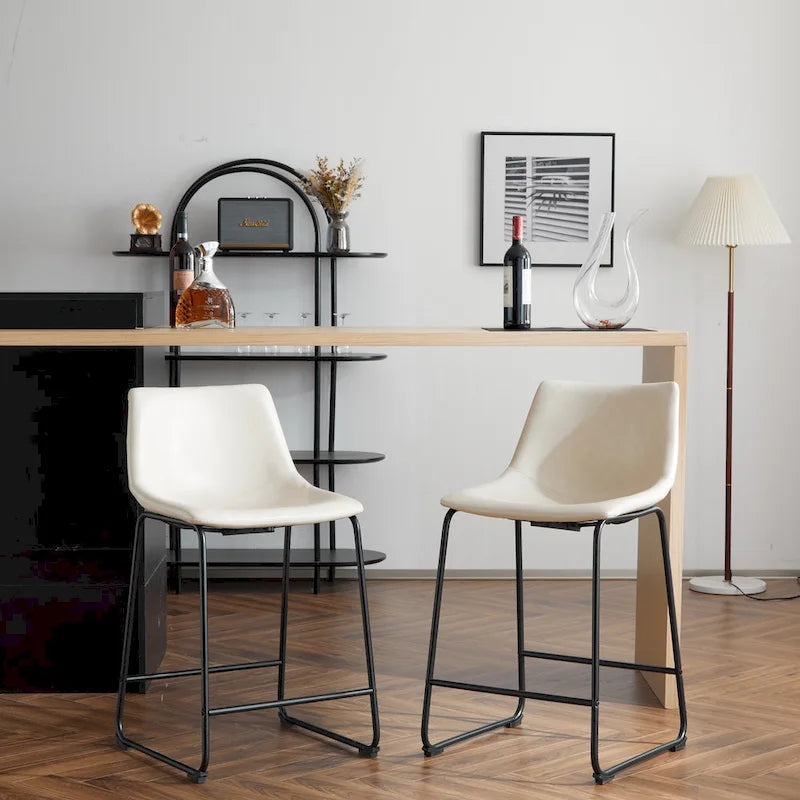 Tabourets de bar vintage (lot de 24) avec dossier en cuir sans accoudoirs, pieds en métal, repose-pieds pour îlot de cuisine