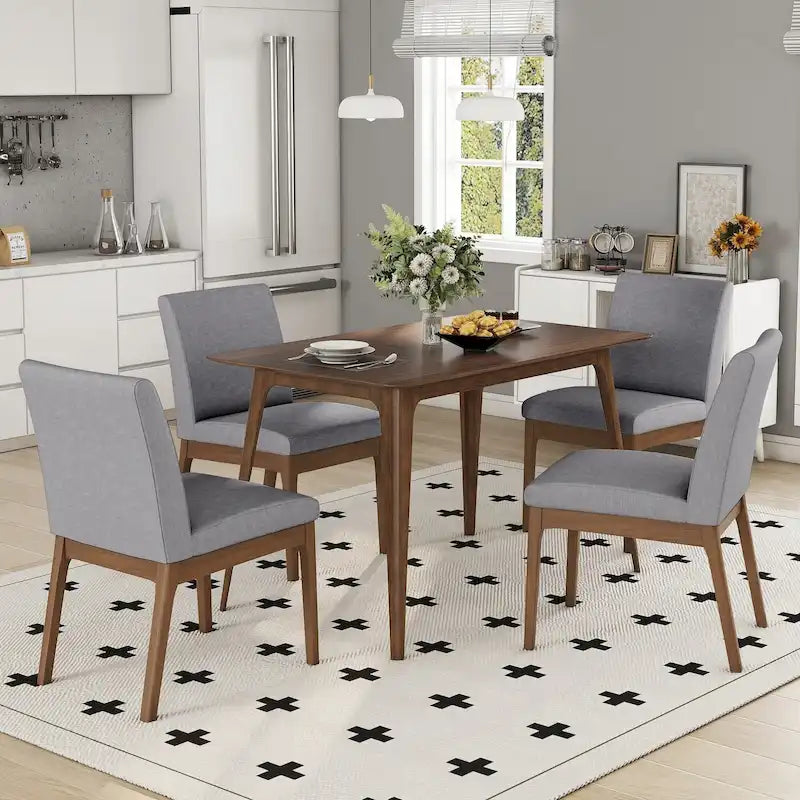 Ensemble table à manger et 4 chaises, Meubles de cuisine en bois avec table rectangulaire et 4 chaises rembourrées