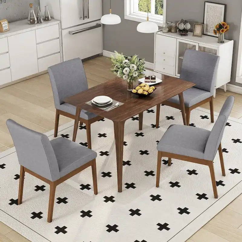 Ensemble table à manger et 4 chaises, Meubles de cuisine en bois avec table rectangulaire et 4 chaises rembourrées
