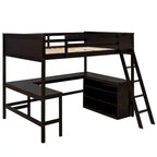 Lit mezzanine pleine grandeur avec étagères et bureau, lit mezzanine en bois avec bureau