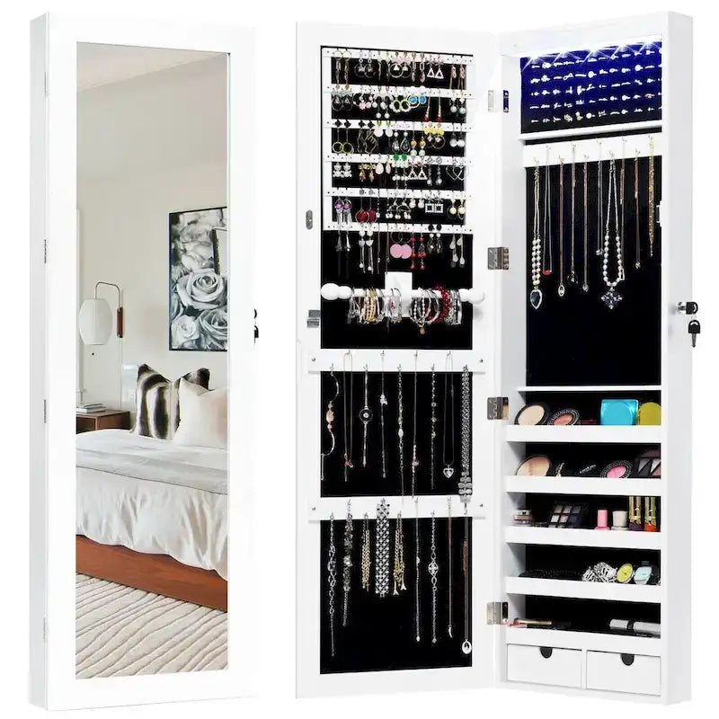 Armoire à bijoux murale avec miroir et lumières LED