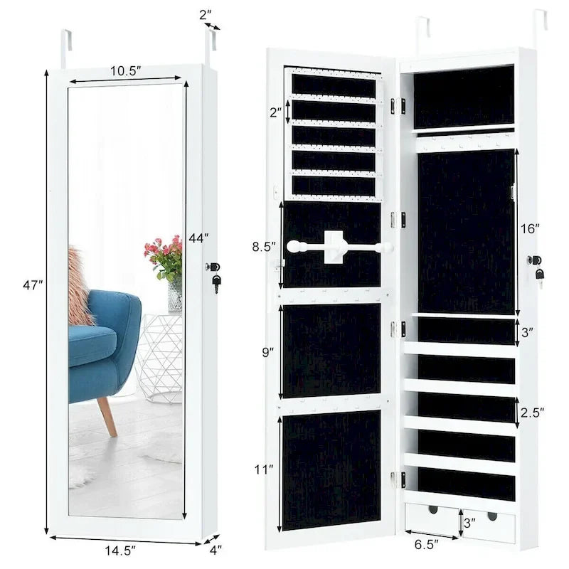 Armoire à bijoux murale avec miroir et lumières LED