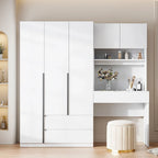 Armoire 3-en-1 avec Coiffeuse, Armoire de Chambre avec 2 Tiroirs, Bureau de Rangement à 3 Portes