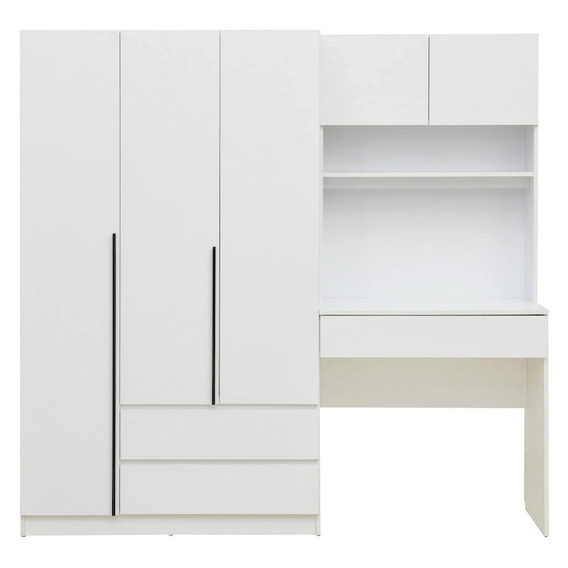 Armoire 3-en-1 avec Coiffeuse, Armoire de Chambre avec 2 Tiroirs, Bureau de Rangement à 3 Portes