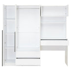 Armoire 3-en-1 avec Coiffeuse, Armoire de Chambre avec 2 Tiroirs, Bureau de Rangement à 3 Portes