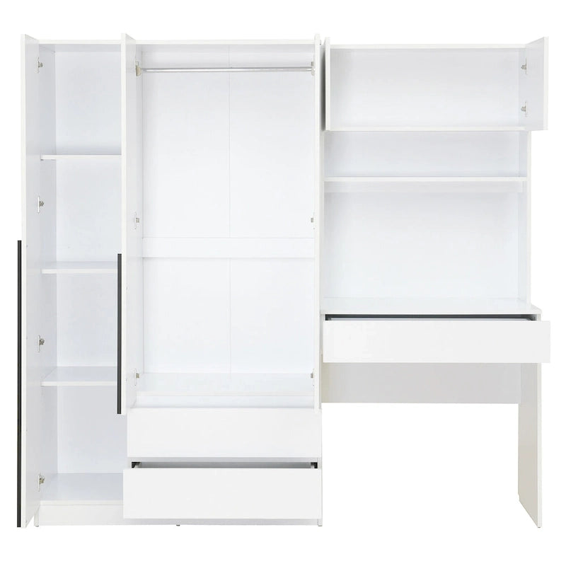 Armoire 3-en-1 avec Coiffeuse, Armoire de Chambre avec 2 Tiroirs, Bureau de Rangement à 3 Portes