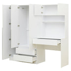 Armoire 3-en-1 avec Coiffeuse, Armoire de Chambre avec 2 Tiroirs, Bureau de Rangement à 3 Portes