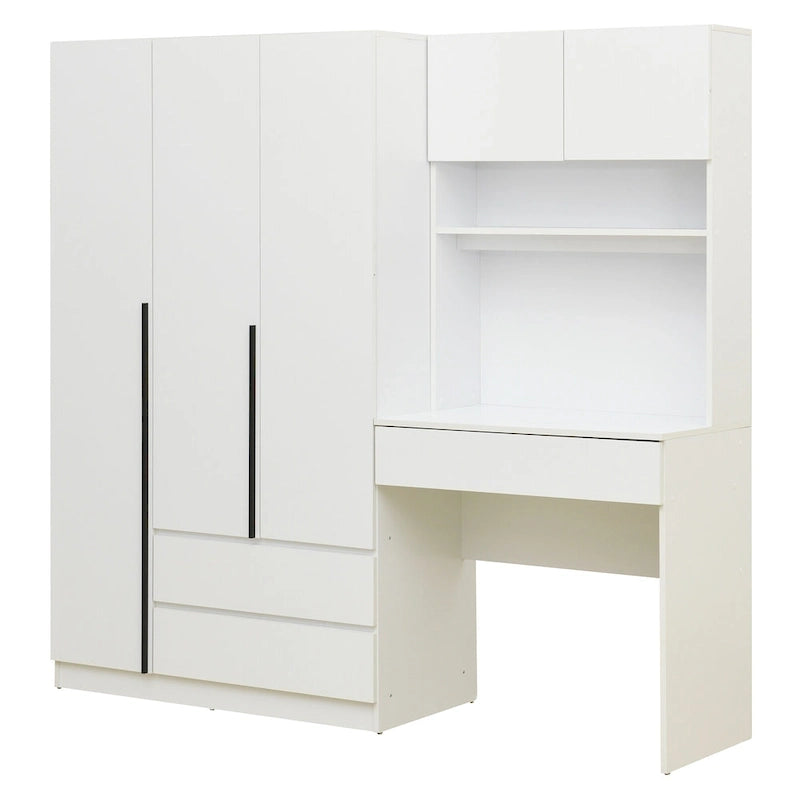 Armoire 3-en-1 avec Coiffeuse, Armoire de Chambre avec 2 Tiroirs, Bureau de Rangement à 3 Portes