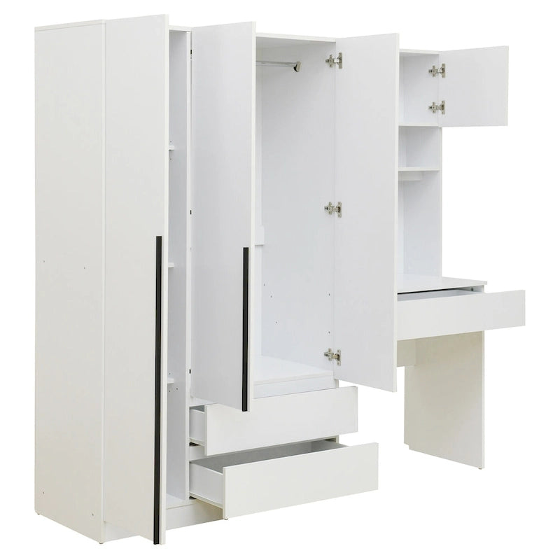 Armoire 3-en-1 avec Coiffeuse, Armoire de Chambre avec 2 Tiroirs, Bureau de Rangement à 3 Portes
