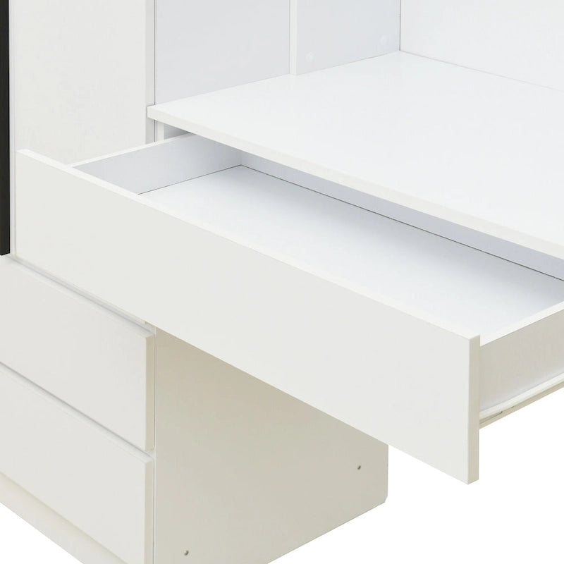 Armoire 3-en-1 avec Coiffeuse, Armoire de Chambre avec 2 Tiroirs, Bureau de Rangement à 3 Portes