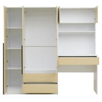 Armoire 3-en-1 avec Coiffeuse, Armoire de Chambre avec 2 Tiroirs, Bureau de Rangement à 3 Portes