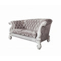 Kai Loveseat, 5 Pillows, Tufted Ivory Fabric, Scrolled, White, 76 Inch