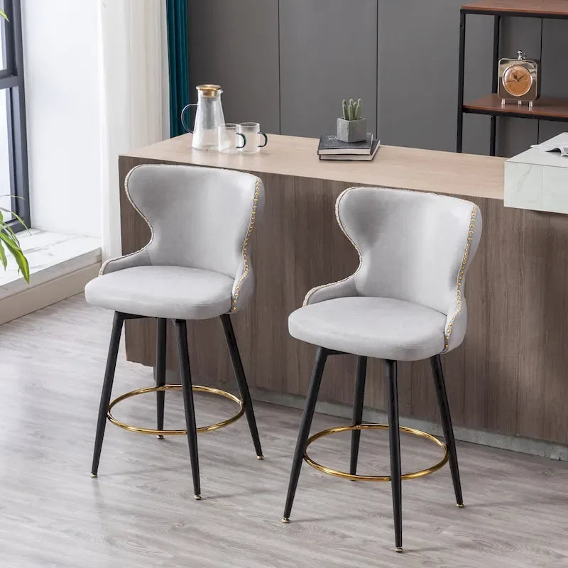 Tabourets de bar pivotants, tabourets de comptoir rembourrés avec pieds en métal, tabourets de bar de cuisine en similicuir avec dossier