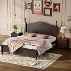 Lit Plateforme en Bois Queen/Full avec 2 Tables de Chevet