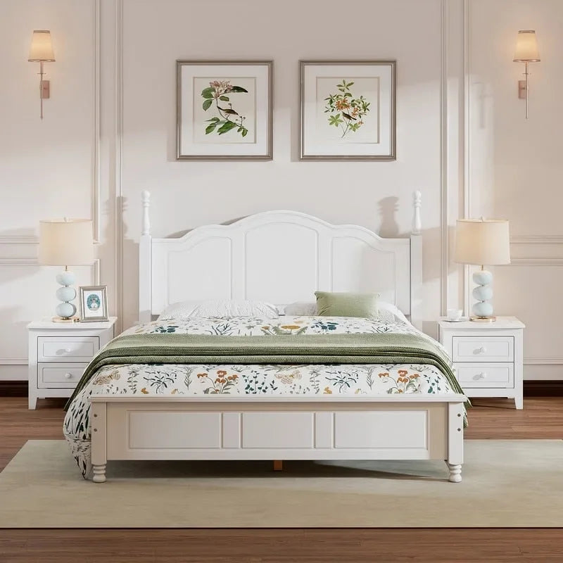 Lit Plateforme en Bois Queen/Full avec 2 Tables de Chevet