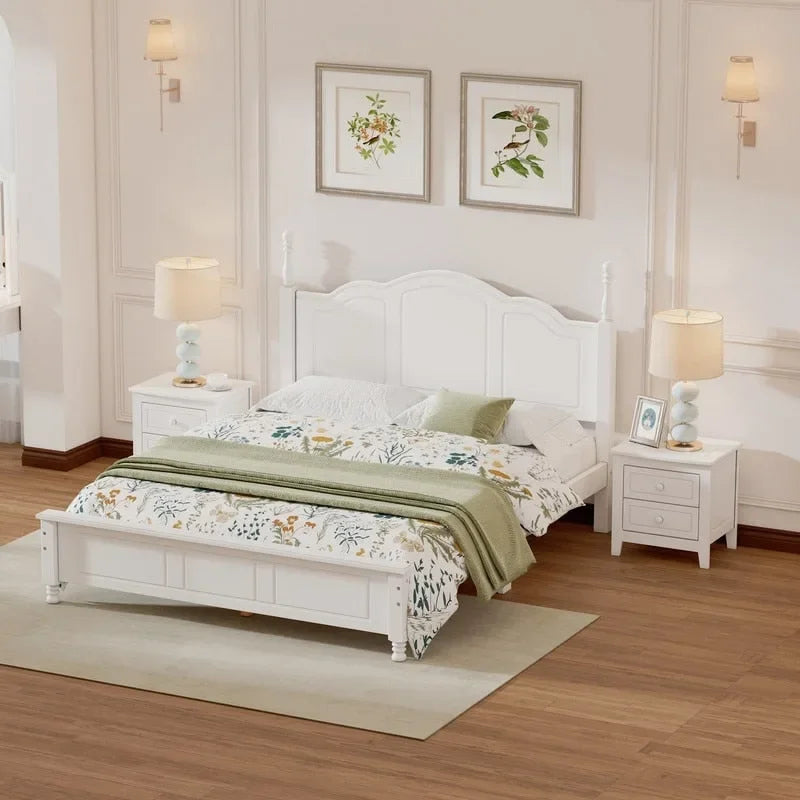 Lit Plateforme en Bois Queen/Full avec 2 Tables de Chevet