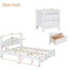 Lit Plateforme en Bois Queen/Full avec 2 Tables de Chevet