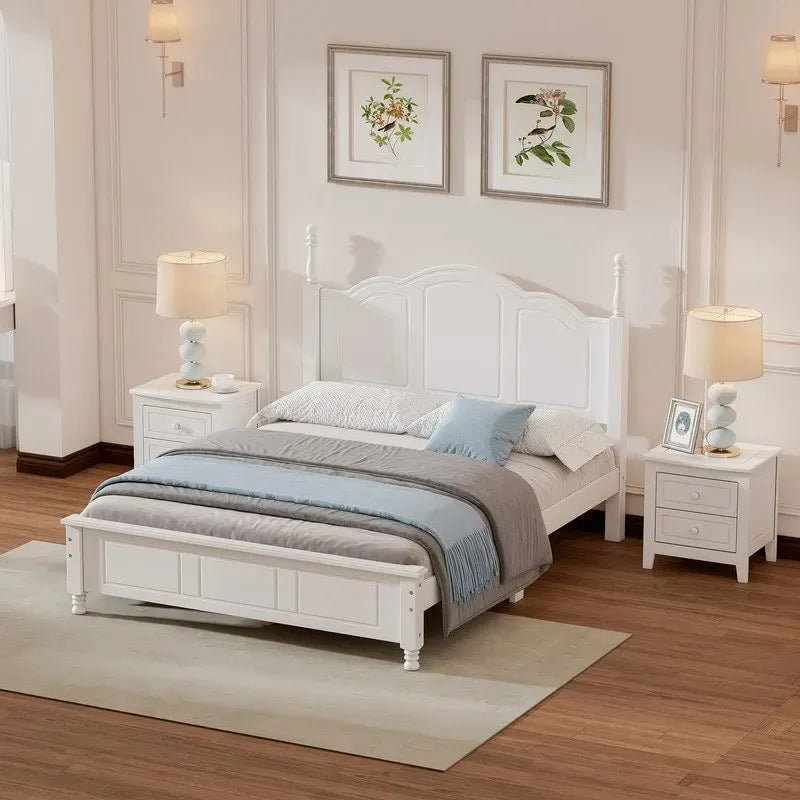 Lit Plateforme en Bois Queen/Full avec 2 Tables de Chevet