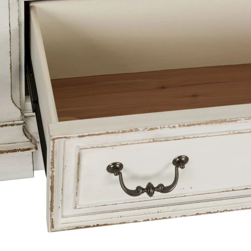 Commode 7 tiroirs marron vieilli et blanc antique