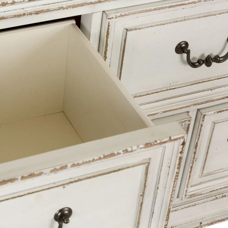 Commode 7 tiroirs marron vieilli et blanc antique