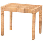 Banc d'appoint moderne bohème en rotin naturel et bois d'acajou