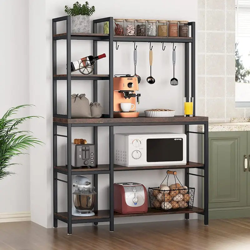 Étagère de Boulanger à 5 Niveaux, Étagère de Rangement Utilitaire avec Meuble Haut pour Cuisine, Support pour Four à Micro-ondes