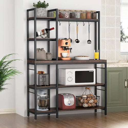 Étagère de Boulanger à 5 Niveaux, Étagère de Rangement Utilitaire avec Meuble Haut pour Cuisine, Support pour Four à Micro-ondes