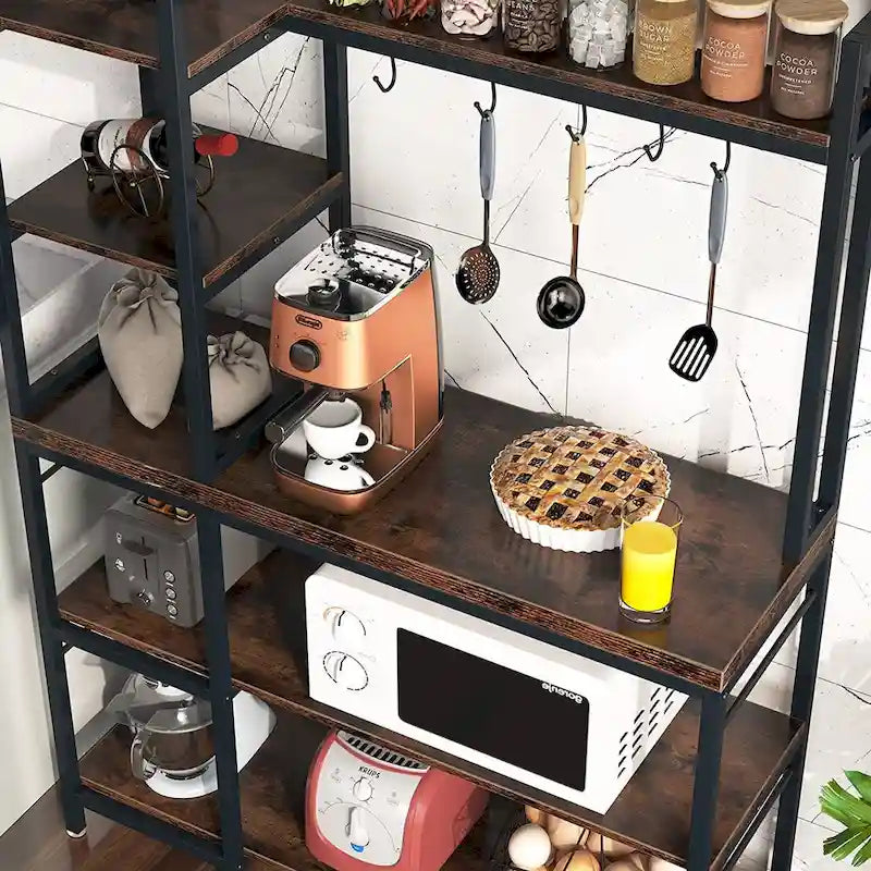 Étagère de Boulanger à 5 Niveaux, Étagère de Rangement Utilitaire avec Meuble Haut pour Cuisine, Support pour Four à Micro-ondes