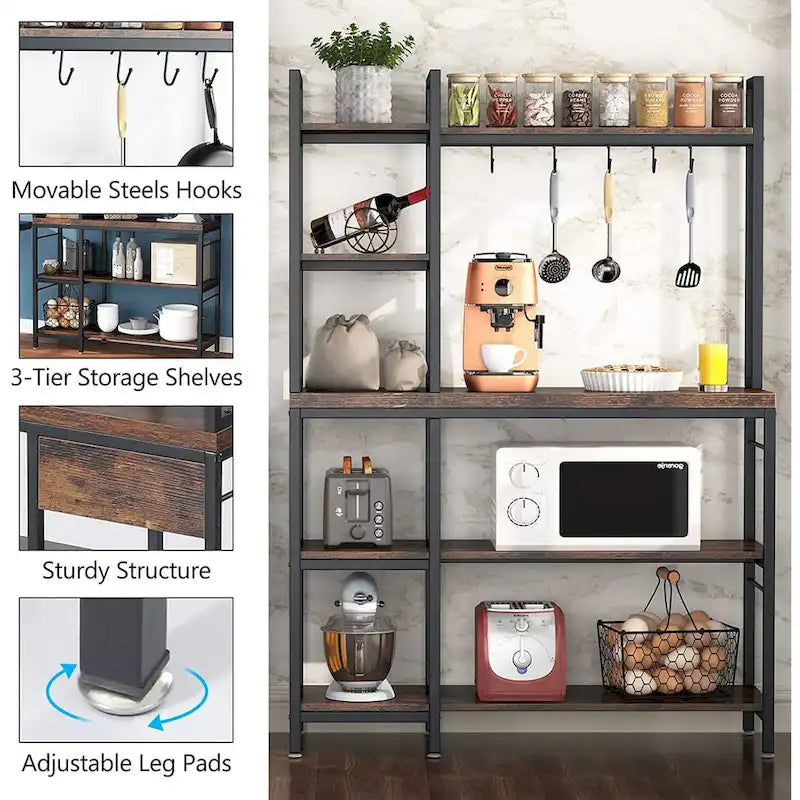 Étagère de Boulanger à 5 Niveaux, Étagère de Rangement Utilitaire avec Meuble Haut pour Cuisine, Support pour Four à Micro-ondes