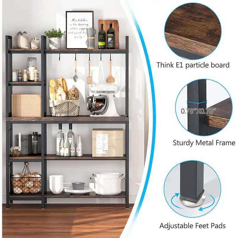 Étagère de Boulanger à 5 Niveaux, Étagère de Rangement Utilitaire avec Meuble Haut pour Cuisine, Support pour Four à Micro-ondes