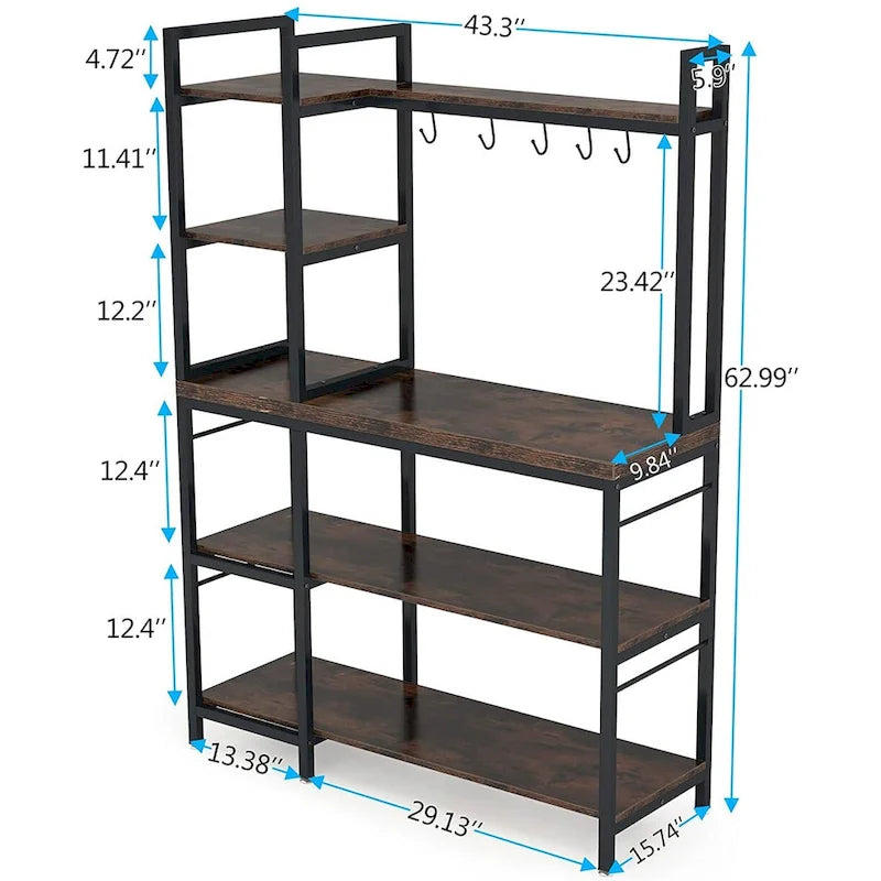 Étagère de Boulanger à 5 Niveaux, Étagère de Rangement Utilitaire avec Meuble Haut pour Cuisine, Support pour Four à Micro-ondes
